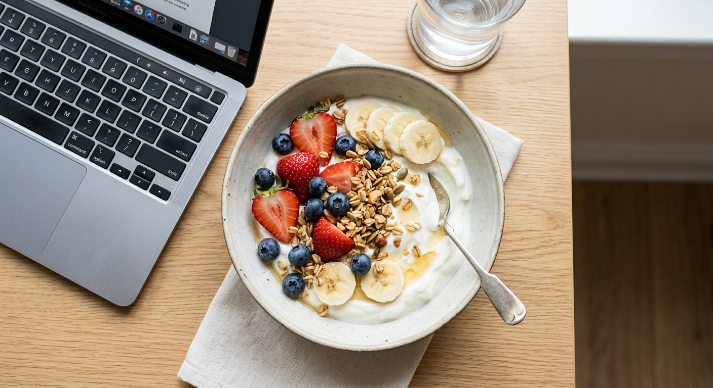 Yogur griego con frutas y granola